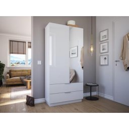 Meuble chaussures Castello-L 1porte miroir tiroirs pour 30paires Blanc brillant