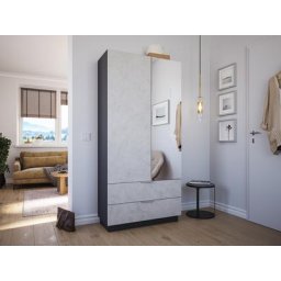 Meuble à chaussures Castello-L 1porte miroir tiroirs pour 30paires décor Pierre