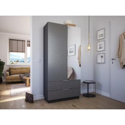 Meuble à chaussures Castello-L 1 porte miroir tiroirs pour 30 paires Cendre