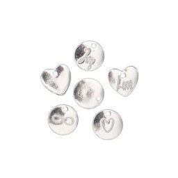 Pendentifs ""ronds & cœurs"", argenté, 12 mm, 6 pièces