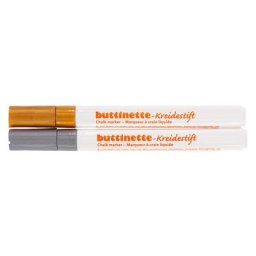 buttinette Marqueurs à craie liquide, épaisseur : 1–2 mm, doré/argenté