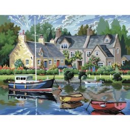 Kit peinture par numéros ""bateaux sur le lac"" avec des peintures acryliques, 39 x 30 cm