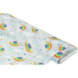 Tissu coton bio ""arcs-en-ciel"", bleu clair/multicolore