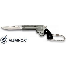 Couteau porte-clé pliant 12,5cm - Revolver gris acier