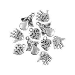 Pendentifs avec inscription ""hand made"", 12–17 mm, 12 pièces
