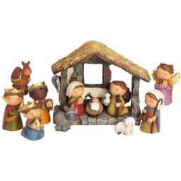 Petite crèche en polyrésine, 8,5 x 4 x 10 cm
