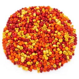 Set de perles en bois, rouge/jaune/orange, 3 et 6 mm Ø, 50 g