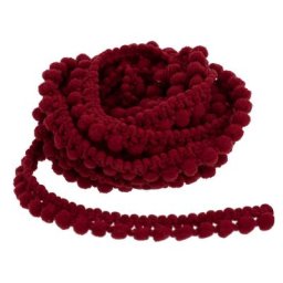 Galon de pompons, bordeaux, 8 mm, 5 m