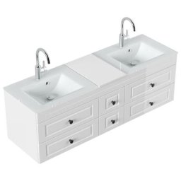 Meuble salle de bain VITRO XL Cottage double vasque en verre blanc brillant