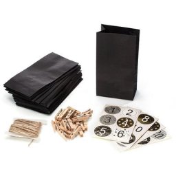 Set de sachets en papier pour calendrier de l'Avent, noir/doré, 24 pièces