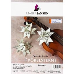 Bandes en papier pour étoiles de Fröbel ""notes"", crème-noir, 80 bandes