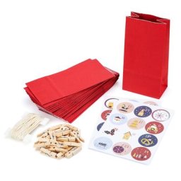 Set de sachets en papier pour calendrier de l'Avent, rouge-bleu, 24 pièces