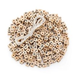 Perles carrées en bois ""alphabet"", 8 x 8 x 8 mm, 300 pièces