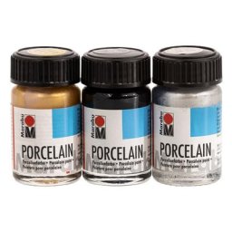 Marabu Peinture pour porcelaine ""couleurs métallisées"", 3x 15 ml
