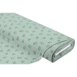 Tissu mousseline/double-gaze bio ""éléphant"", vert menthe/nir