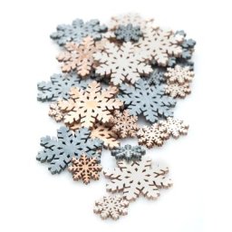 Confettis de table ""flocons de neige"" en bois, écru/gris foncé/blanc, 2 - 4 cm, 36 pièces