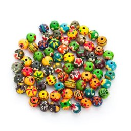 Perles en bois peintes, 12 mm Ø, 70 pièces