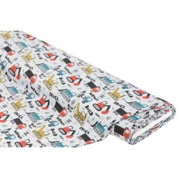 Tissu jersey en coton bio ""véhicules de chantier"", gris/multicolore