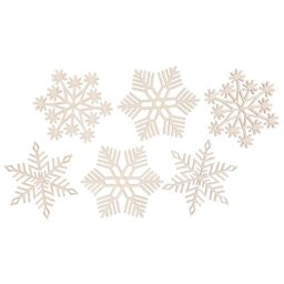 Suspensions ""flocons de neige"" en bois, écru, 7 cm, 6 pièces