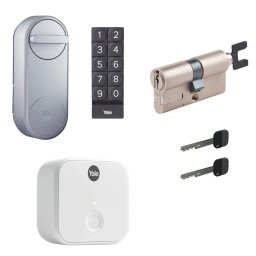 Pack serrure connectée linus yale, clavier code, passerelle wifi et cylindre universel - gris