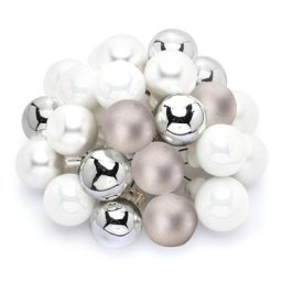 Boules de Noël avec fil métallique, blanc/argenté, 2 cm Ø, 24 pièces