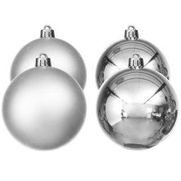 Boules de Noël en plastique, argenté, 10 cm Ø, 4 pièces