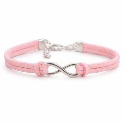 Bőr végtelen jeles karkötő (rózsaszín)