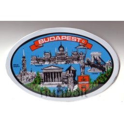 Ovális Budapest kék matrica 12x8 cm
