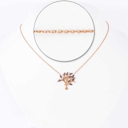 Ezüst nyaklánc Életfa medállal (rozé aranyozott) 925‰-es, 44 cm