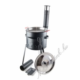 39cm Hosszú lábú bográcsház + Füles vas hússütő 41cm 9részes