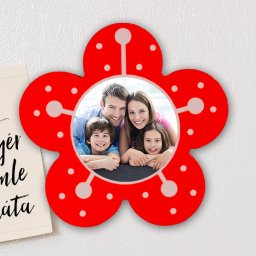 Virág alakú fényképes fa hűtőmágnes