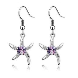 Lila kristályos tengeri csillag fülbevaló