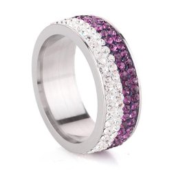 Lila-fehér kristályos, 4 soros nemesacél gyűrű