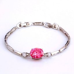 Rózsaszín cirkónia köves karkötő, ródium bevonattal