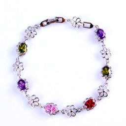 Színes cirkónia köves karkötő, ródium bevonattal