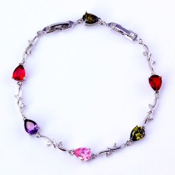 Színes cirkónia köves karkötő, ródium bevonattal