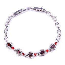 Piros cirkónia köves, ródium bevonatú karkötő