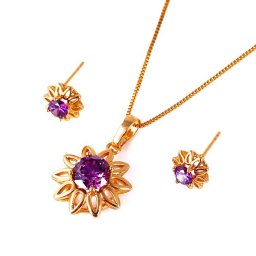 Lila cirkónia kővel díszített virág ékszerszett - 18k gold filled