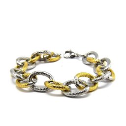Arany-ezüst színű, vastag láncszemes nemesacél karkötő