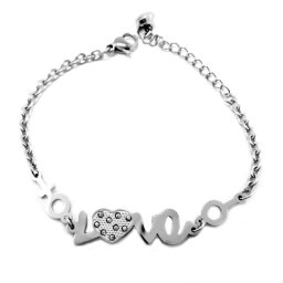 Nemesacél karkötő Love felirattal, csillogó cirkónia kövekkel