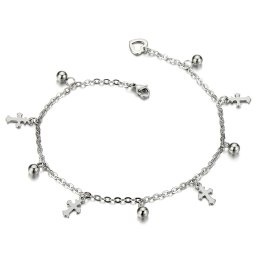 Nemesacél karkötő kereszt és gömb charmokkal