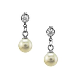 Gyönggyel és kristállyal díszített nemesacél fülbevaló (6 mm)