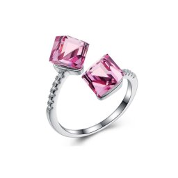 KOCKA KRISTÁLYOS GYŰRŰ - light rose