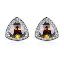 Szivárvány köves háromszög fülbevaló, ródium bevonattal