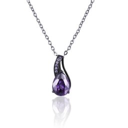 Fekete bevonatú csepp medál+nyaklánc, lila kristállyal