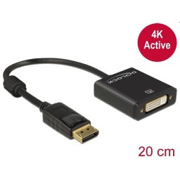 Displayport 1.2 dugós csatl. - DVI csatlakozóhüvely 4K aktív adapter - Fekete Delock 62599 PN: Delock-62599