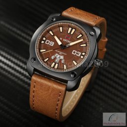 Naviforce bőrszíjas férfi karóra dátum mutatóval barna - dobozos