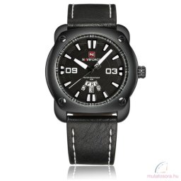 Naviforce fekete bőrszíjas férfi karóra dátum mutatóval díszdobozban