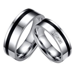 Fekete sávos, kristályos női nemesacél karikagyűrű