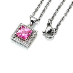 Négyzetes nemesacél nyaklánc Swarovski és CZ kristályokkal